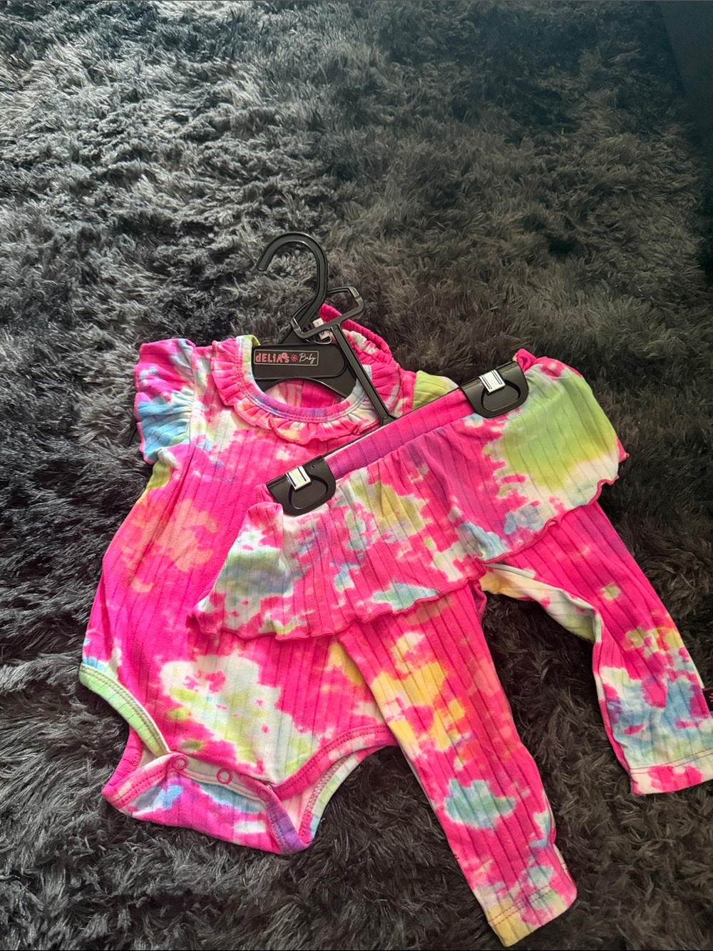 Tie-Dye Ribbed One-Piece with Ruffle Shoulders - Pink